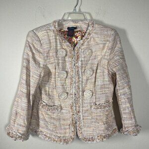 DStudio Women's Tween Linen Blend Tan Yellow Girls Jacket Retro Vintage!